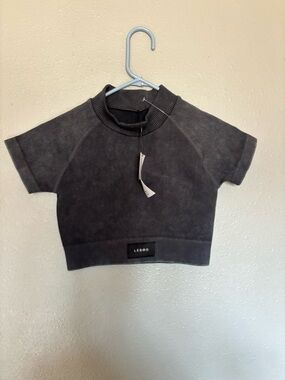 women’s Short Sleeve Ribbed Crop Top in Charcoal